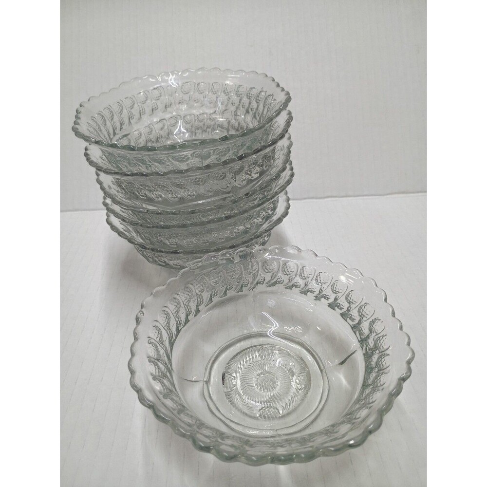Vintage Clear Glass Pressed Bowls Ruffled Edges 3/4 Cup Set of 6 Desserts